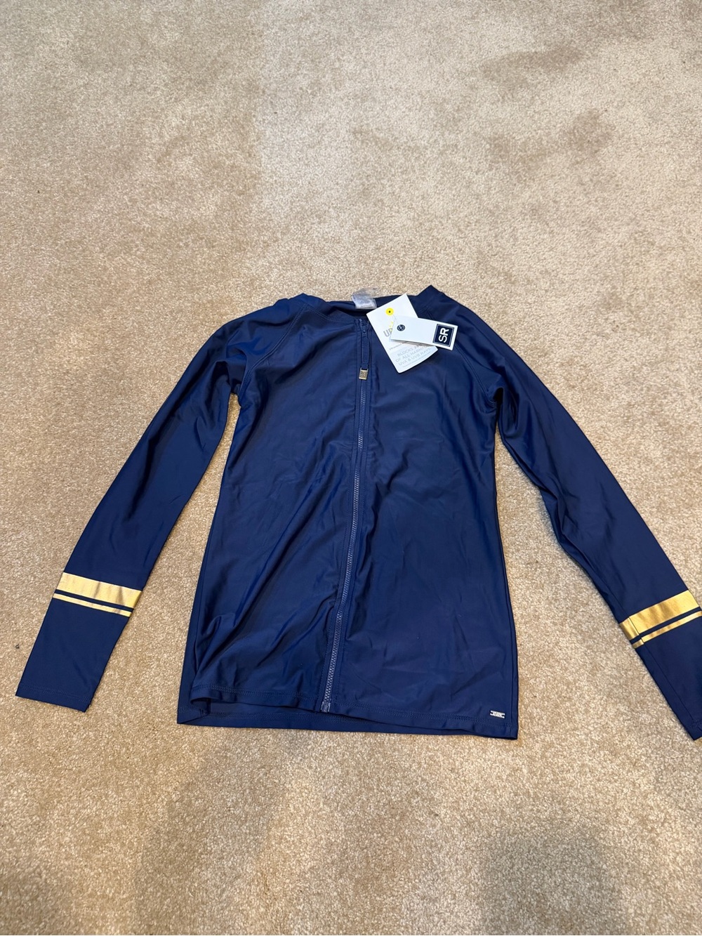 Men's Navy Long-Sleeve Swim Rash Guard with Gold Sleeve Stripes